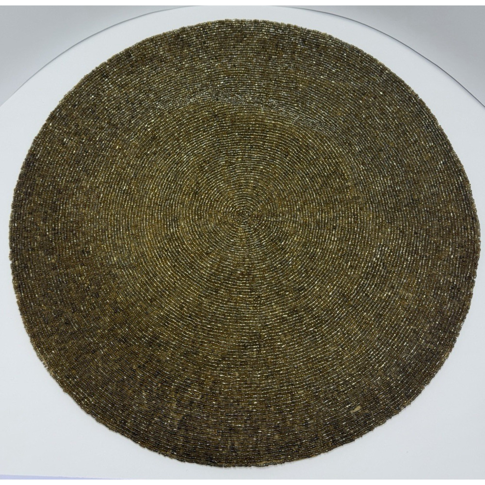 Round Gold Woven Beaded Placemat 15"